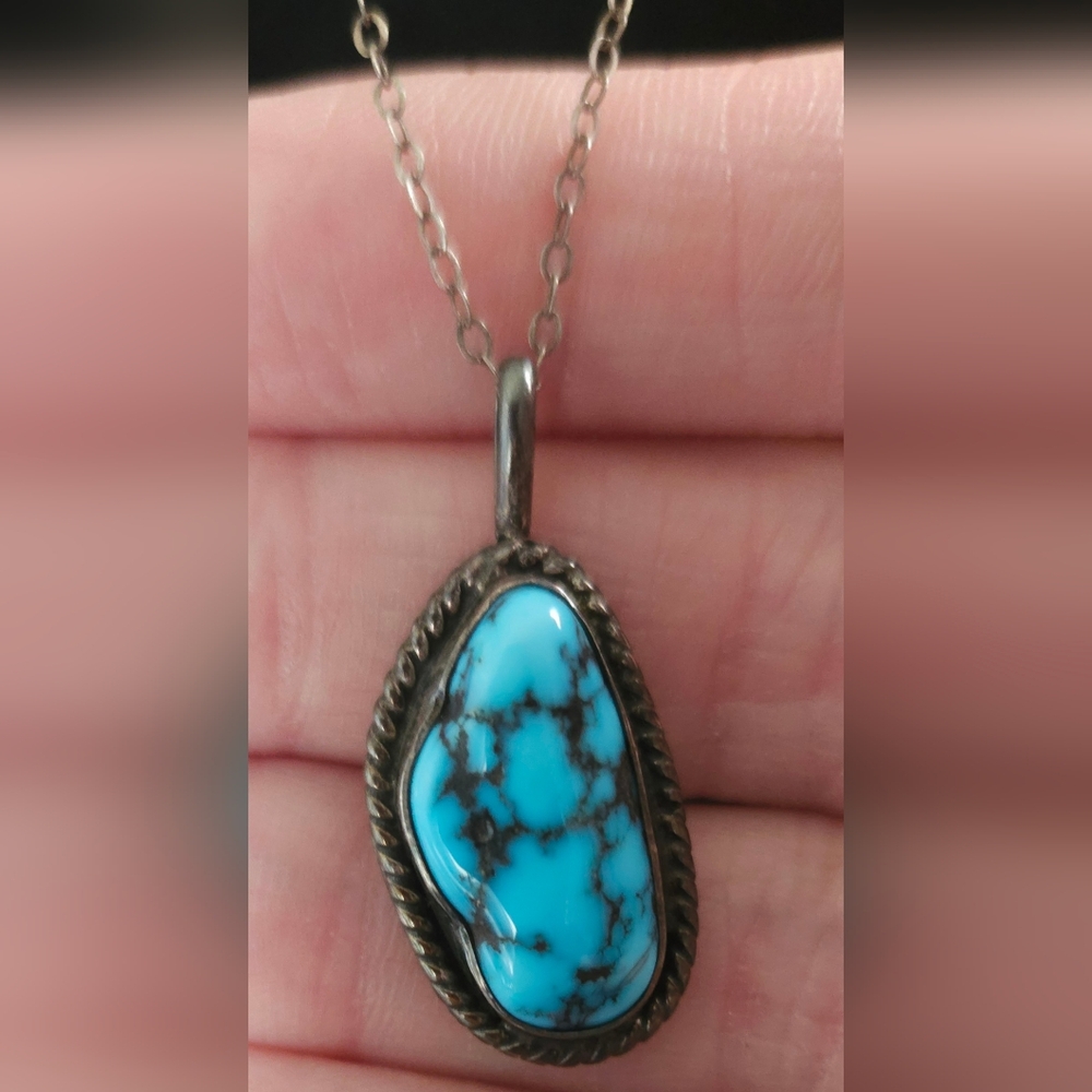 Southwest Style Turquoise Sterling Pendant With Chain